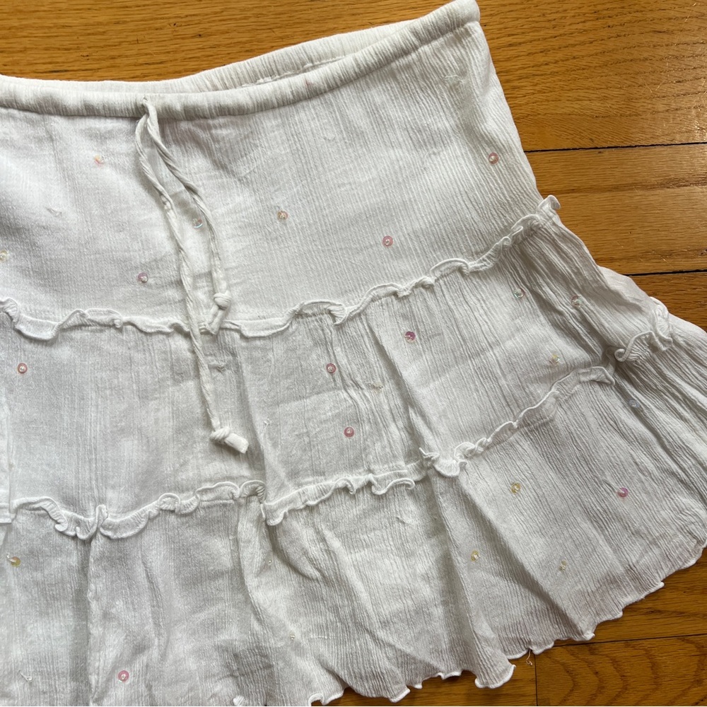 White Tiered Ruffle Fairy Mini Skirt